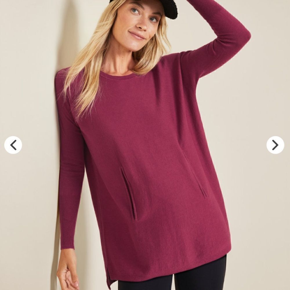 Garnet Hill Organic-Cotton Pocket-Detail long Sweater size XS-  in rust- EUC!